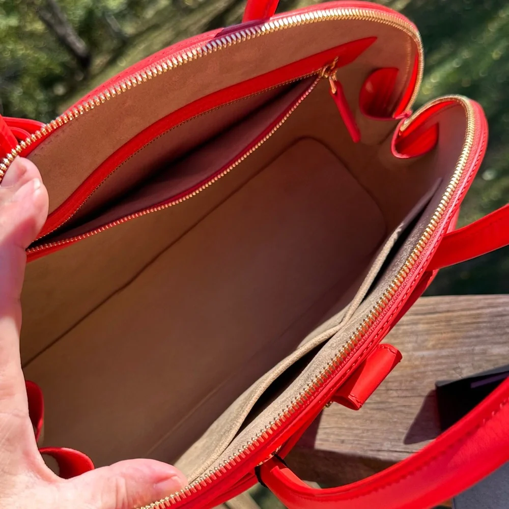 MCM Anna Large Red/Orange NWT Dome Crossbody Satchel COA Full Inclusion - Picture 9 of 12